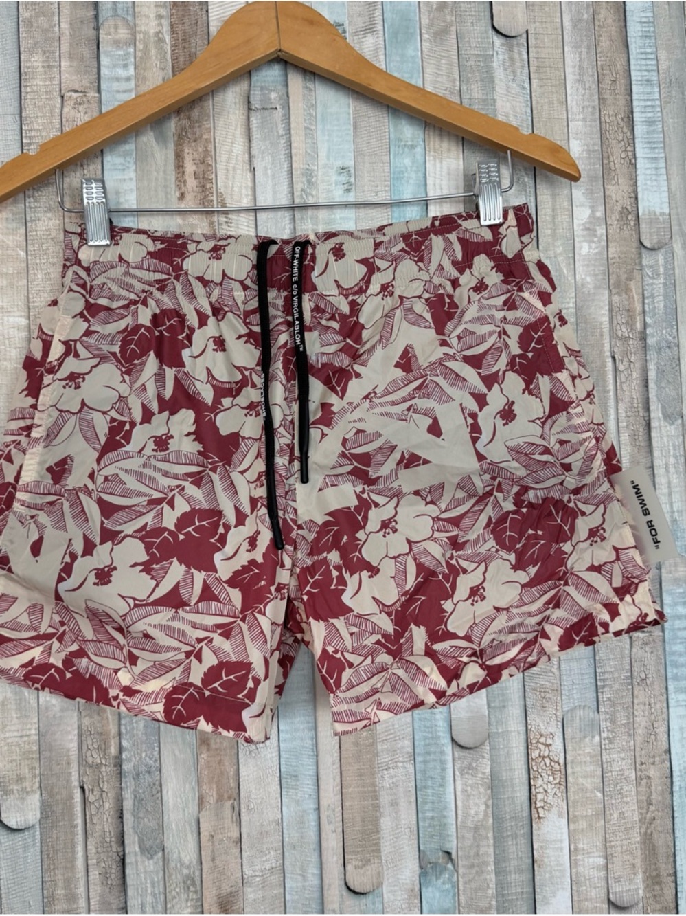 Off-White XS Virgil Abloh Floral Swim Shorts Trunks Red Hawaiian Tropical Print